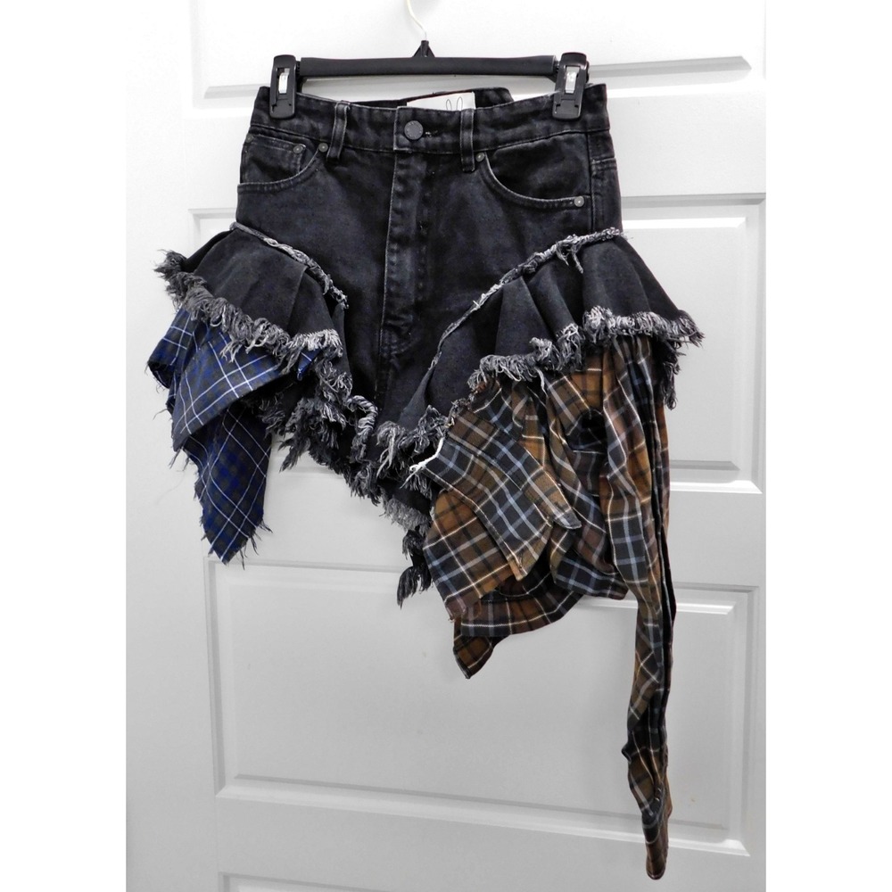 Natasha Zinko Deconstructed Denim‎ Layered Patchwork Shorts Women Black Size 0